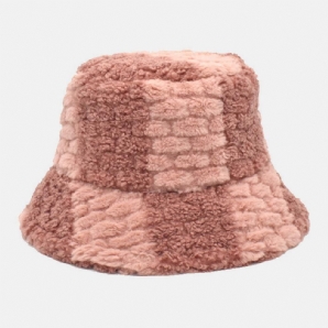 Unisex-Lammhaar-Kontrastfarbe Lässiger Warmer Paar-Hut-Eimer-Hut