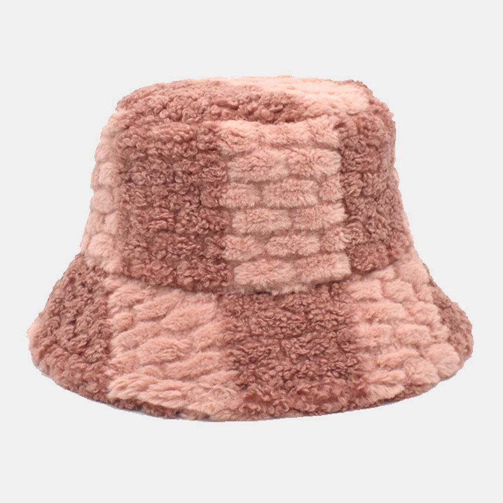 Unisex-Lammhaar-Kontrastfarbe Lässiger Warmer Paar-Hut-Eimer-Hut