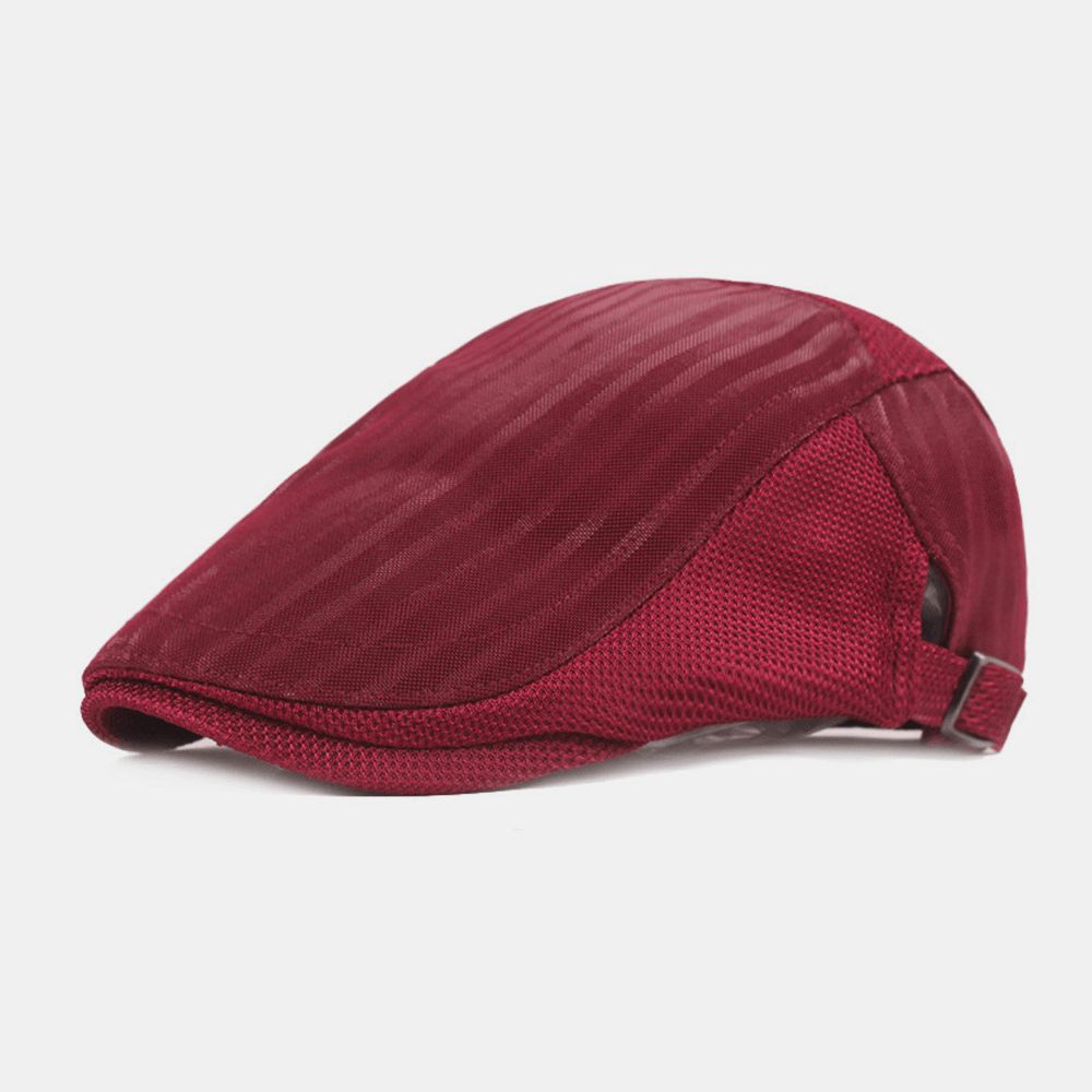 Unisex Mesh Atmungsaktive Baskenmütze Streifenmuster Sommer Sonnenschirm Zeitungsjunge Hut Schiebermütze Ivy Cap