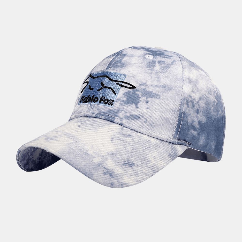 Unisex Tie-Dye Ivy Mützen Little Fox Stickmuster Outdoor-Sonnenschutz Relaxed Adjustable Mützen Baseball Hats