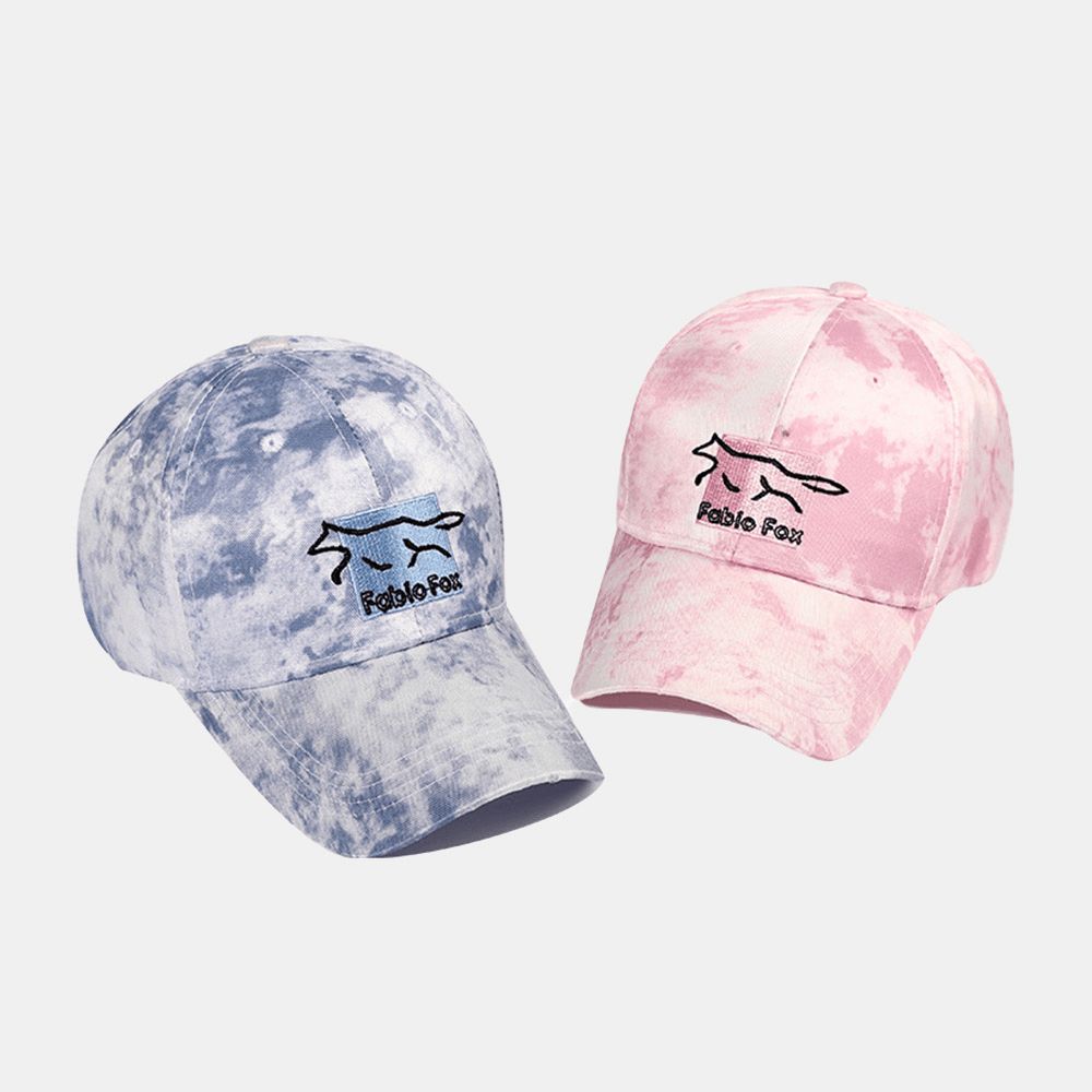 Unisex Tie-Dye Ivy Mützen Little Fox Stickmuster Outdoor-Sonnenschutz Relaxed Adjustable Mützen Baseball Hats