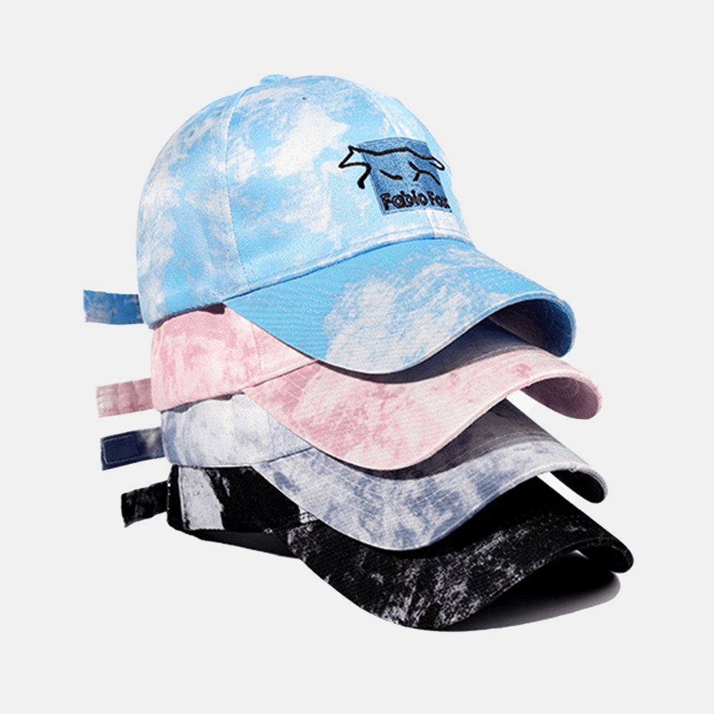 Unisex Tie-Dye Ivy Mützen Little Fox Stickmuster Outdoor-Sonnenschutz Relaxed Adjustable Mützen Baseball Hats