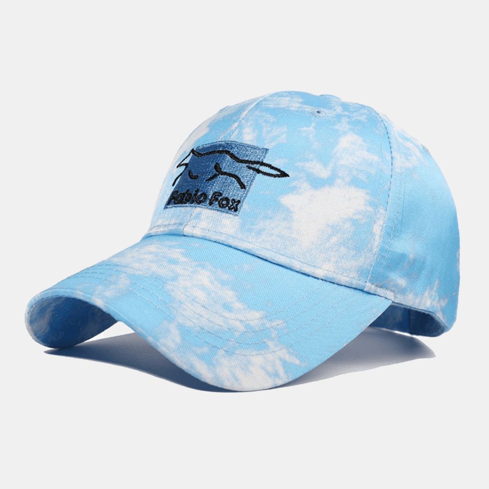 Unisex Tie-Dye Ivy Mützen Little Fox Stickmuster Outdoor-Sonnenschutz Relaxed Adjustable Mützen Baseball Hats