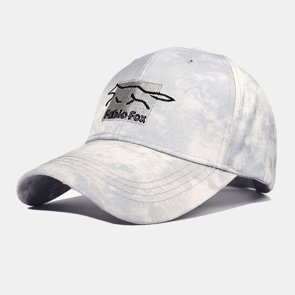 Unisex Tie-Dye Ivy Mützen Little Fox Stickmuster Outdoor-Sonnenschutz Relaxed Adjustable Mützen Baseball Hats