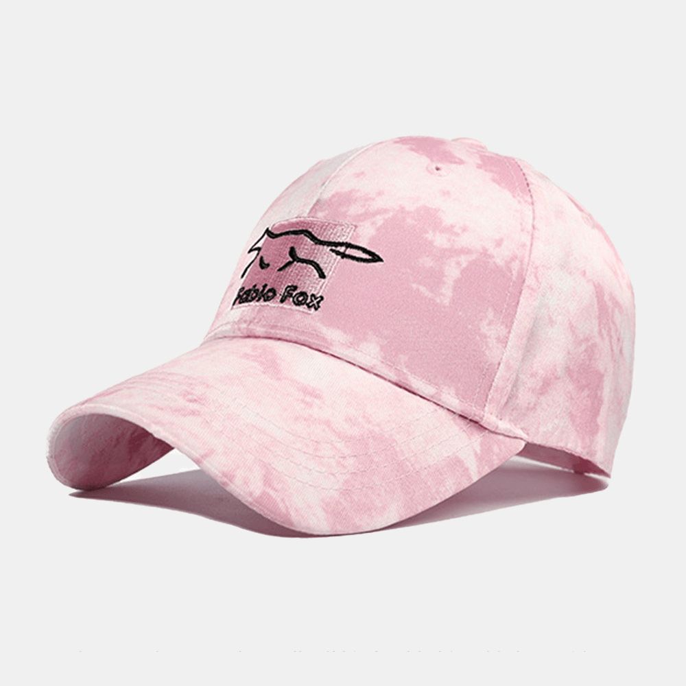 Unisex Tie-Dye Ivy Mützen Little Fox Stickmuster Outdoor-Sonnenschutz Relaxed Adjustable Mützen Baseball Hats