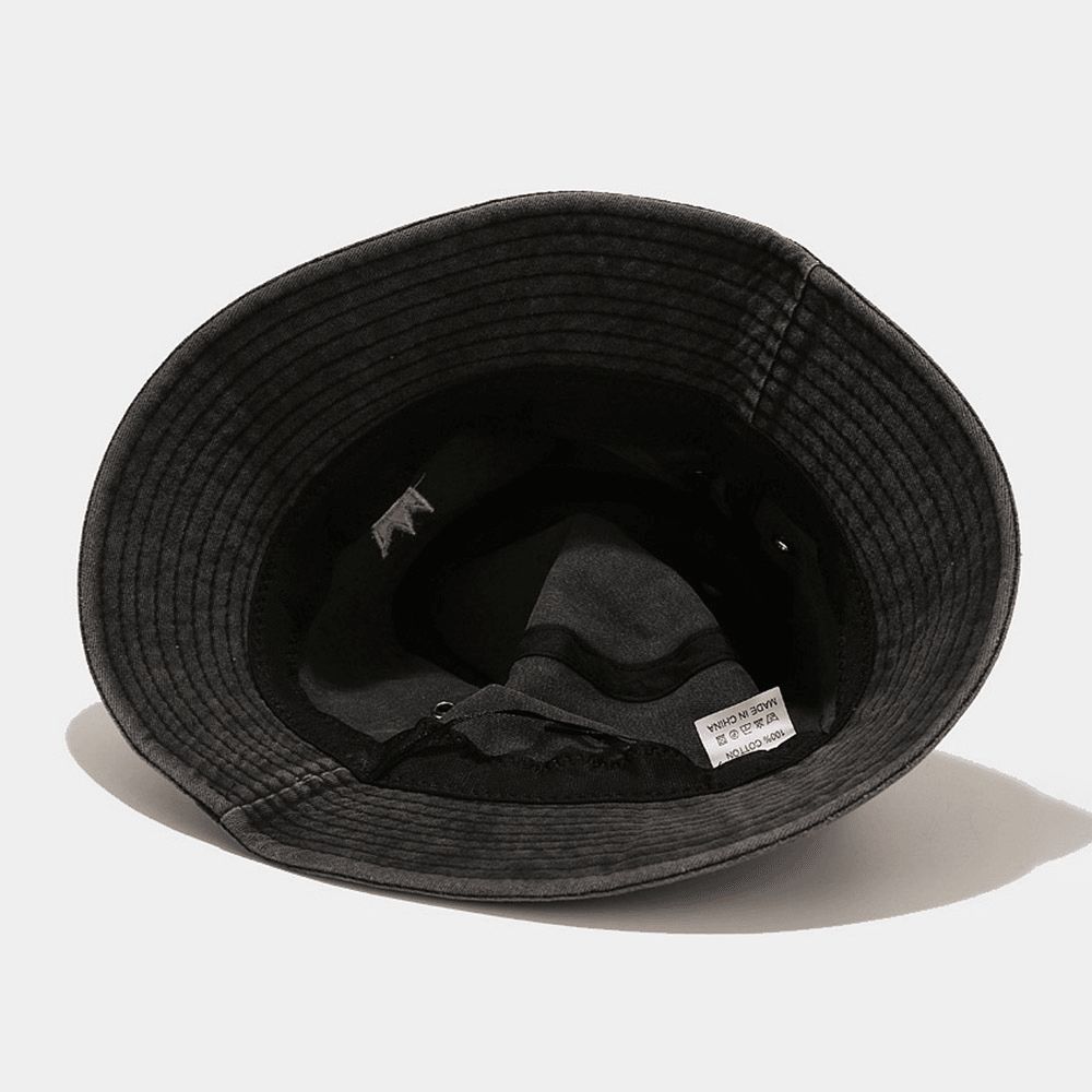 Unisex Washed Made-Old Bucket Hüte Cotton Crown Pattern Stickerei Simple Sunshade Hat