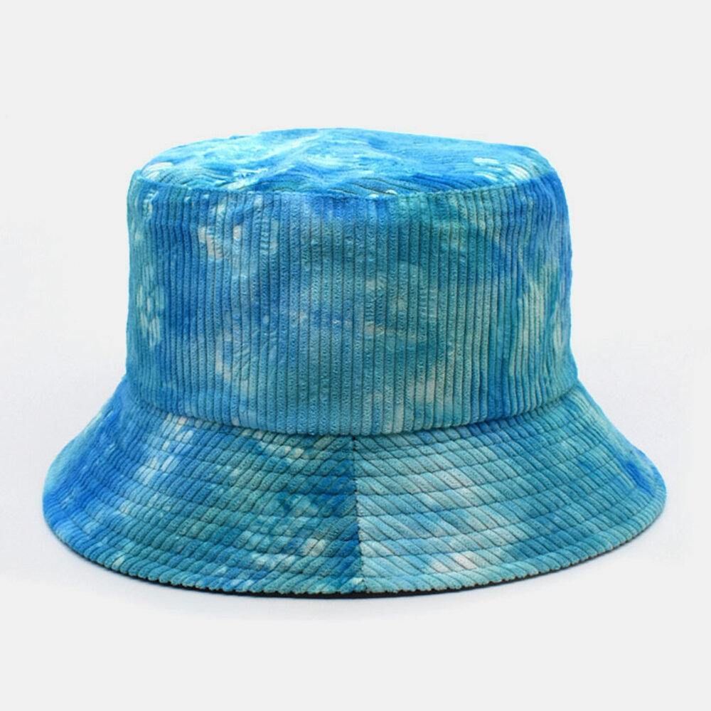 Unsiex Doppelseitiger Tie-Dye Cord Und Baumwolle Warmer Weicher Outdoor Casual All-Match Bucket Hat