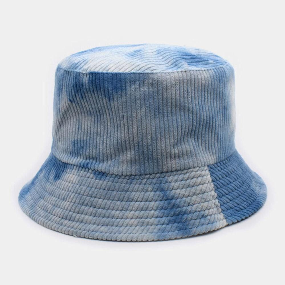 Unsiex Doppelseitiger Tie-Dye Cord Und Baumwolle Warmer Weicher Outdoor Casual All-Match Bucket Hat