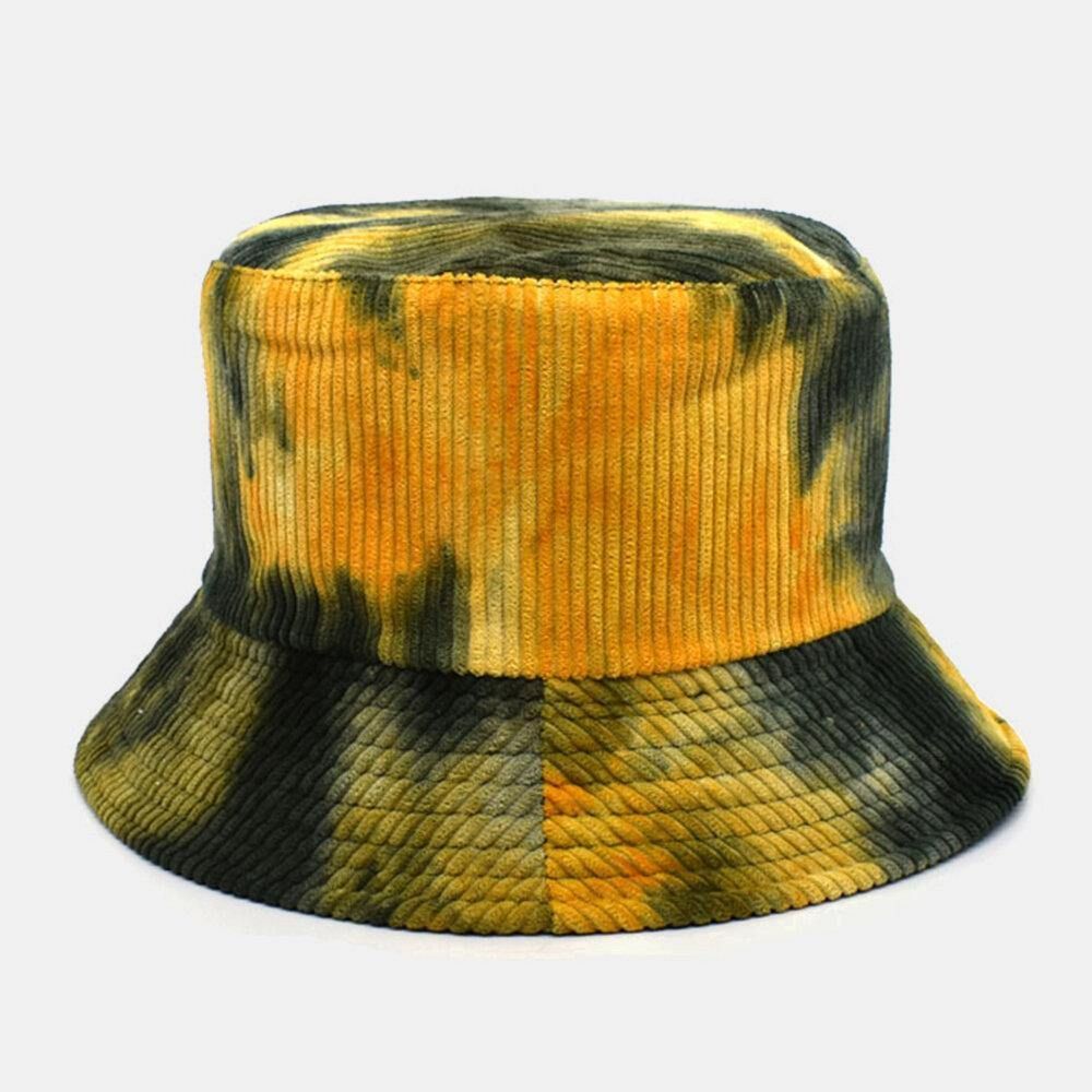 Unsiex Doppelseitiger Tie-Dye Cord Und Baumwolle Warmer Weicher Outdoor Casual All-Match Bucket Hat