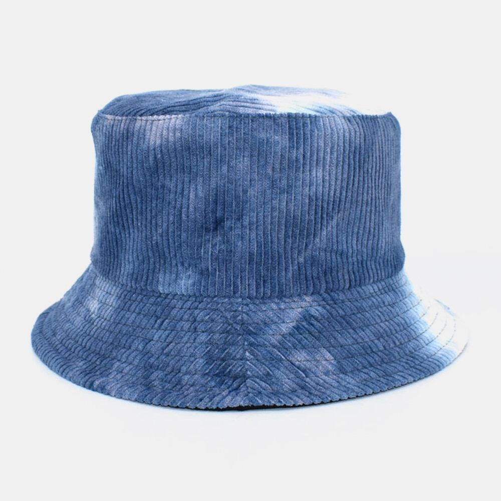 Unsiex Doppelseitiger Tie-Dye Cord Und Baumwolle Warmer Weicher Outdoor Casual All-Match Bucket Hat