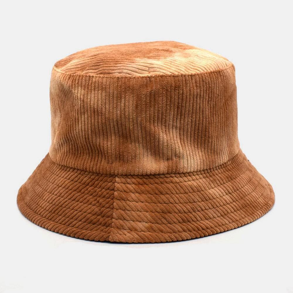 Unsiex Doppelseitiger Tie-Dye Cord Und Baumwolle Warmer Weicher Outdoor Casual All-Match Bucket Hat