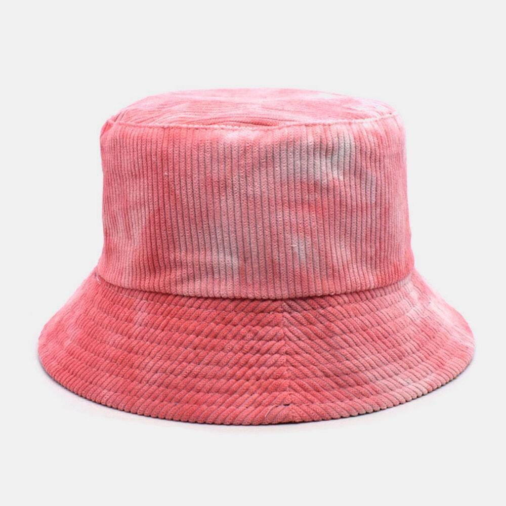 Unsiex Doppelseitiger Tie-Dye Cord Und Baumwolle Warmer Weicher Outdoor Casual All-Match Bucket Hat