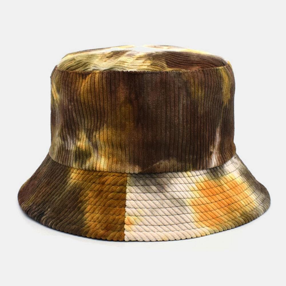 Unsiex Doppelseitiger Tie-Dye Cord Und Baumwolle Warmer Weicher Outdoor Casual All-Match Bucket Hat