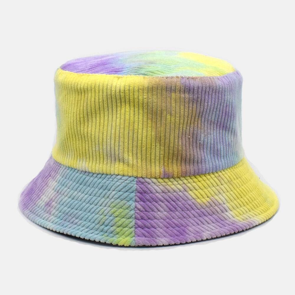 Unsiex Doppelseitiger Tie-Dye Cord Und Baumwolle Warmer Weicher Outdoor Casual All-Match Bucket Hat