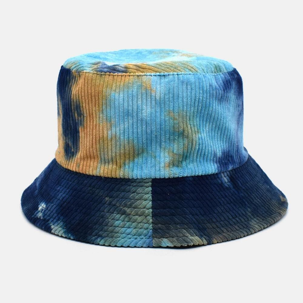 Unsiex Doppelseitiger Tie-Dye Cord Und Baumwolle Warmer Weicher Outdoor Casual All-Match Bucket Hat