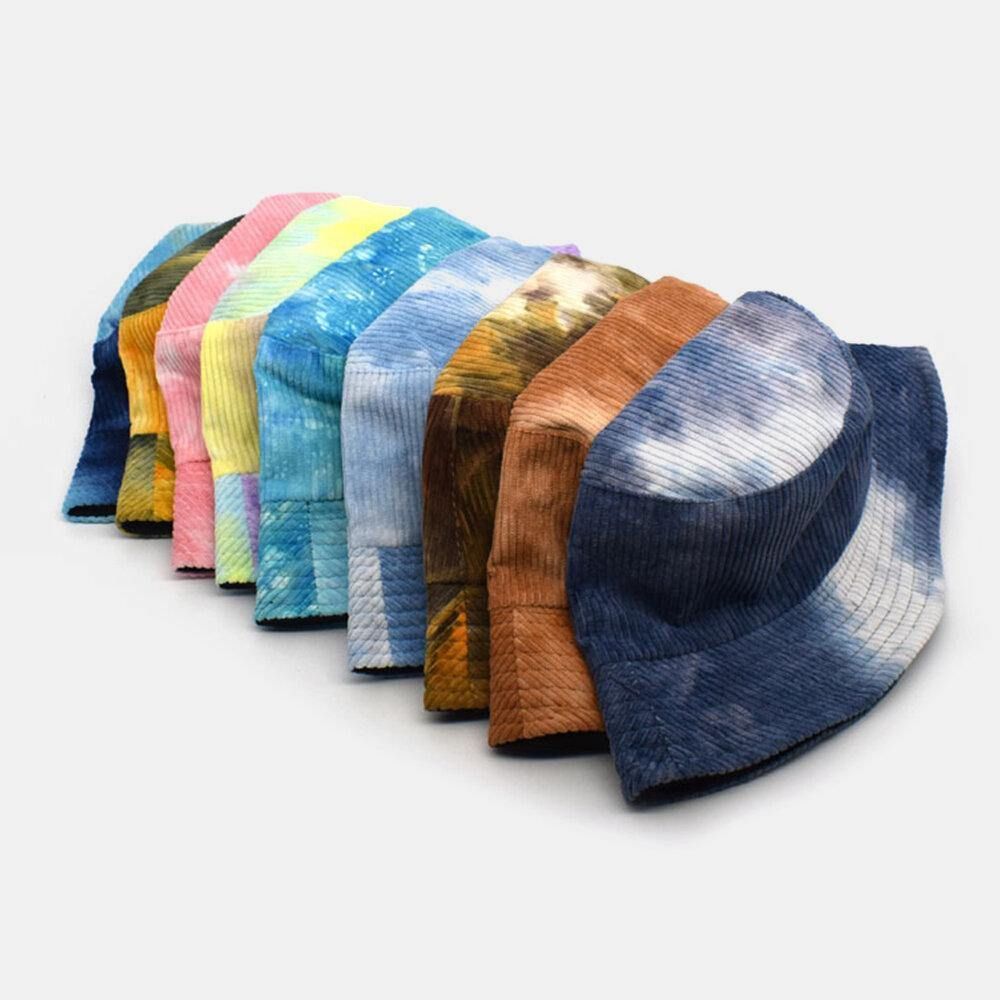 Unsiex Doppelseitiger Tie-Dye Cord Und Baumwolle Warmer Weicher Outdoor Casual All-Match Bucket Hat