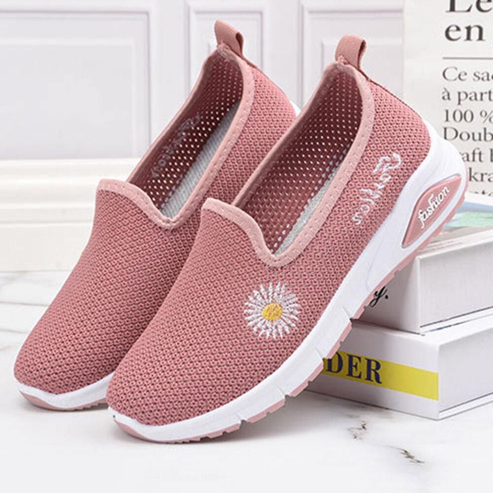 Damen Daisy Decor Mesh Bequeme Atmungsaktive Lässige Slip-On-Sneakers