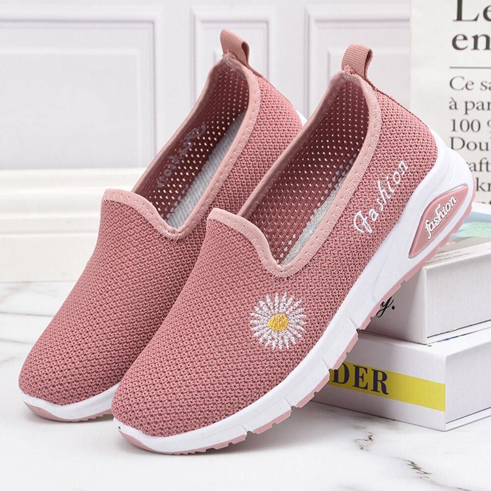 Damen Daisy Decor Mesh Bequeme Atmungsaktive Lässige Slip-On-Sneakers