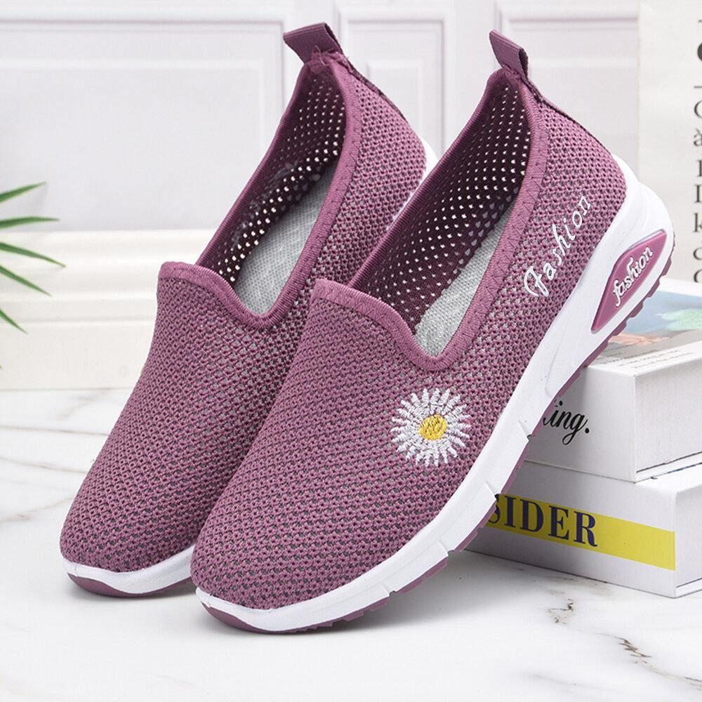 Damen Daisy Decor Mesh Bequeme Atmungsaktive Lässige Slip-On-Sneakers