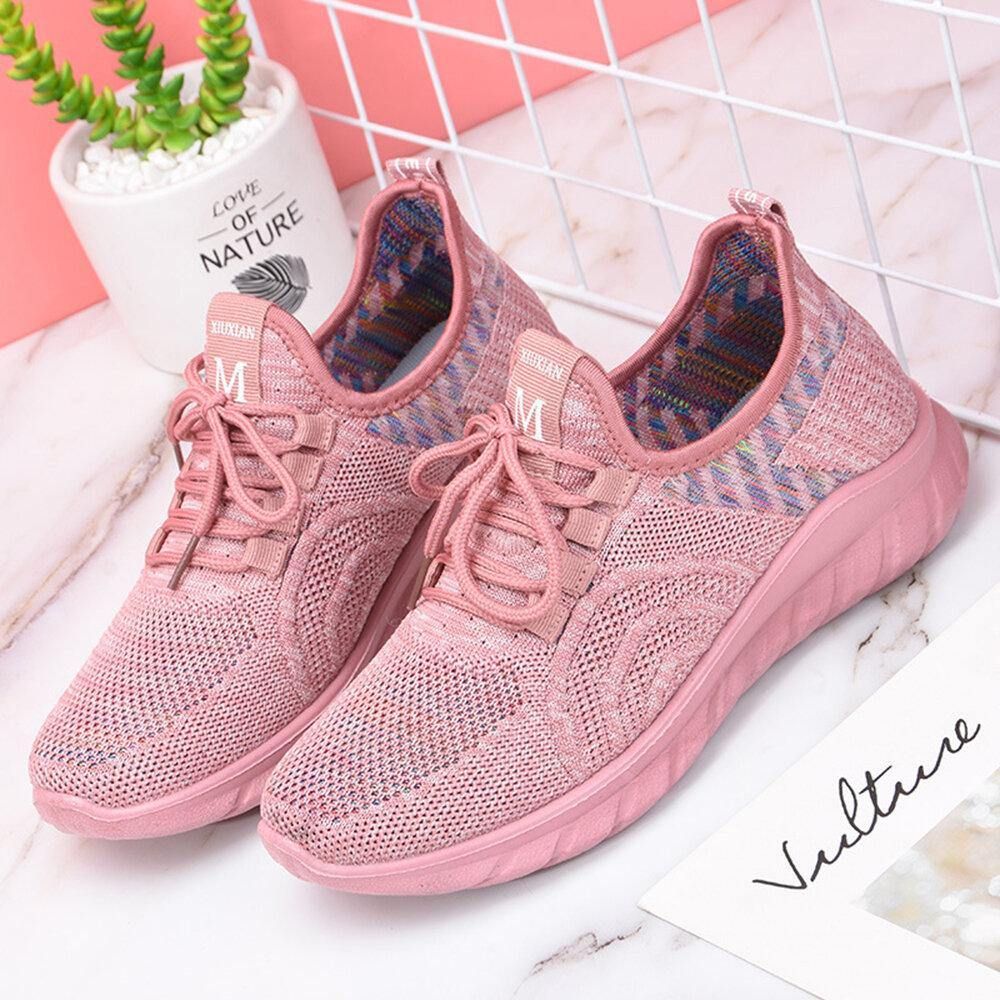 Damen Mesh Outdoor Lace Up Walking Sportschuhe