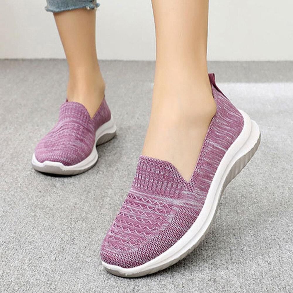 Damen Mesh Slip On Sport Soft Sole Lässige Flache Schuhe