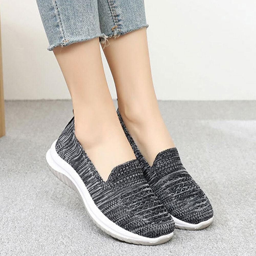 Damen Mesh Slip On Sport Soft Sole Lässige Flache Schuhe