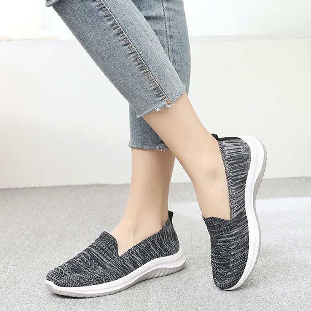 Damen Mesh Slip On Sport Soft Sole Lässige Flache Schuhe