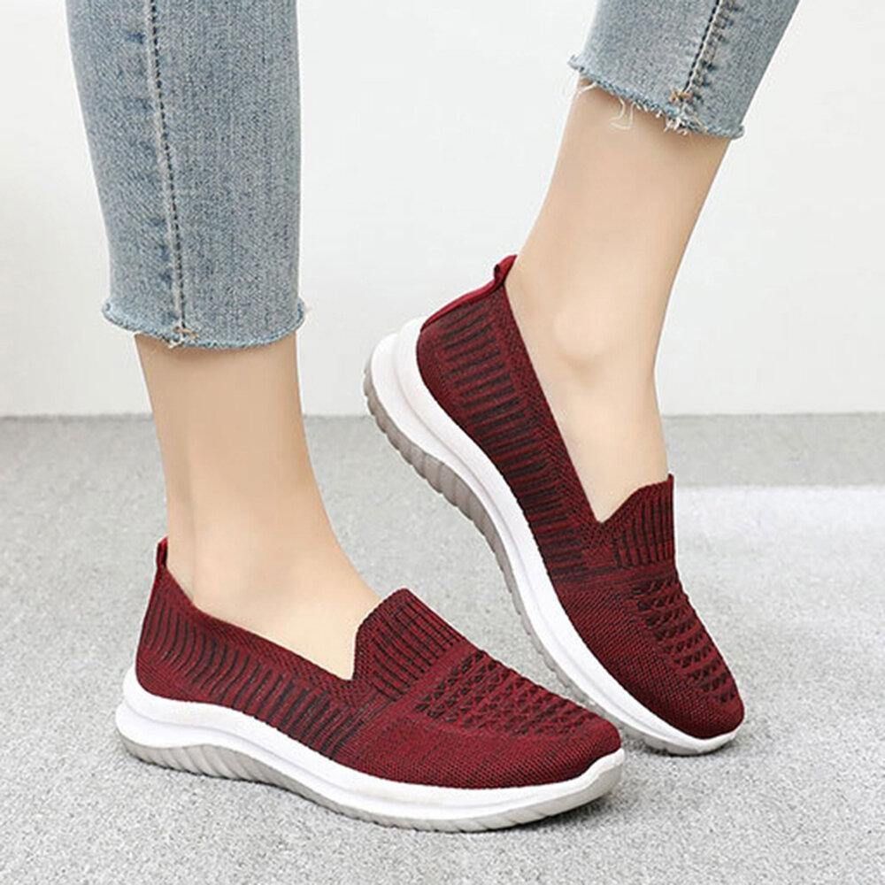 Damen Mesh Slip On Sport Soft Sole Lässige Flache Schuhe