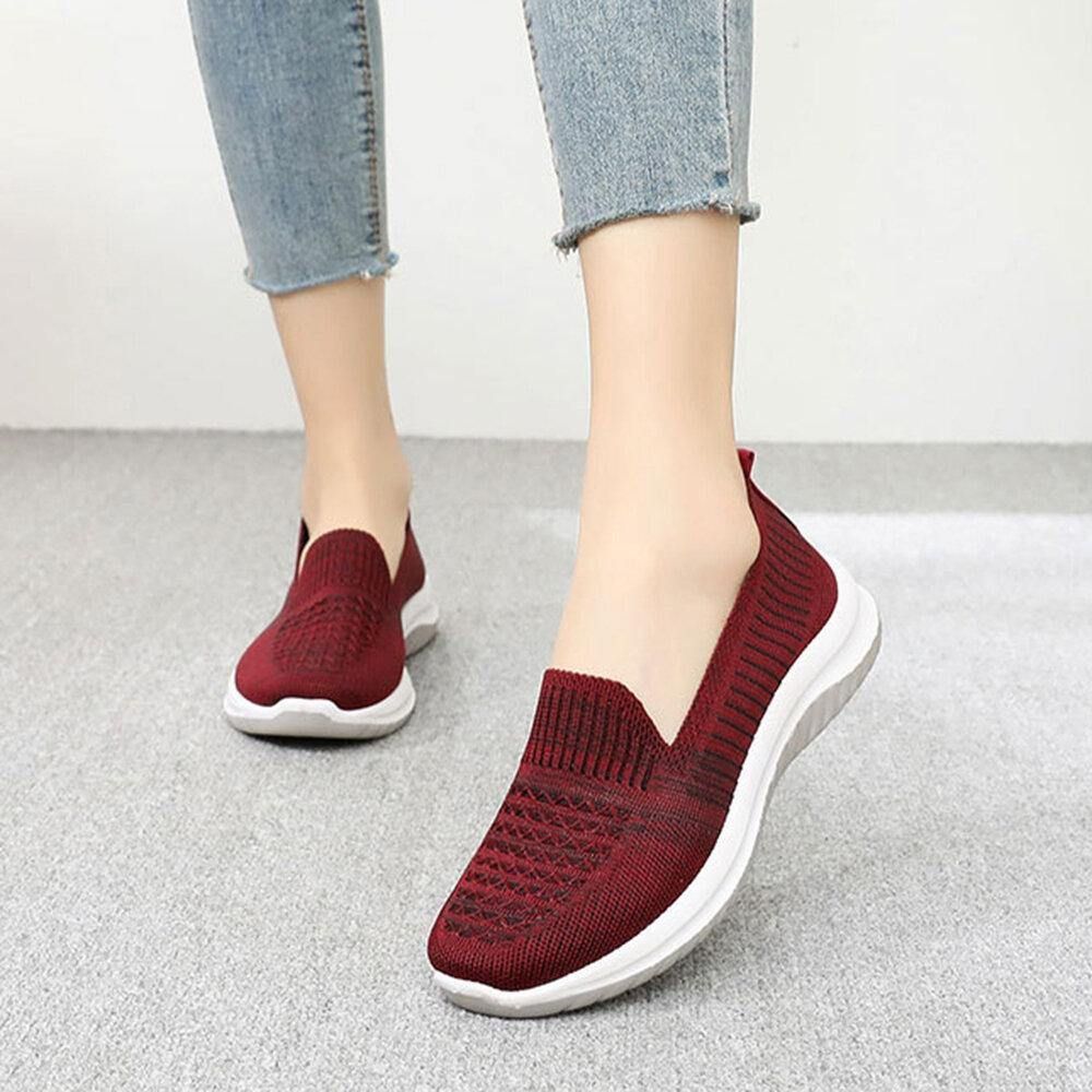 Damen Mesh Slip On Sport Soft Sole Lässige Flache Schuhe