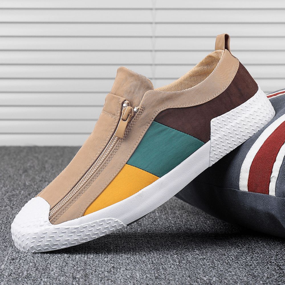 Herren Colorblock Bequemer Atmungsaktiver Reißverschluss Casual Canvas Sneakers