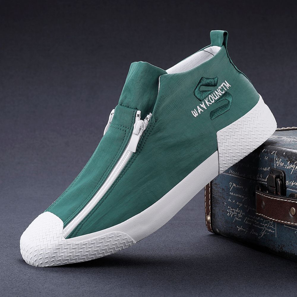 Herren Rubber Mützen Toe Frontreißverschluss Bequeme Atmungsaktive Canvas High Top Ankle Casual Sneakers