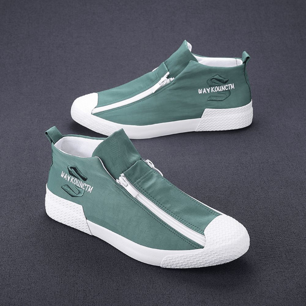 Herren Rubber Mützen Toe Frontreißverschluss Bequeme Atmungsaktive Canvas High Top Ankle Casual Sneakers