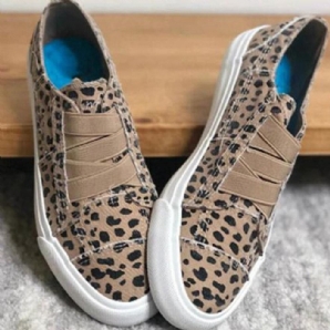 Woemn Leopard Printing Elastic Band Casual Canvas Flache Schuhe