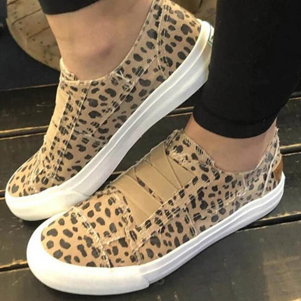 Woemn Leopard Printing Elastic Band Casual Canvas Flache Schuhe