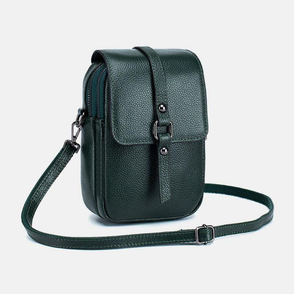 Damen Echtes Leder Casual Retro Multi-Layer Kopfhörer Loch 6.5 Zoll Handytasche Umhängetasche