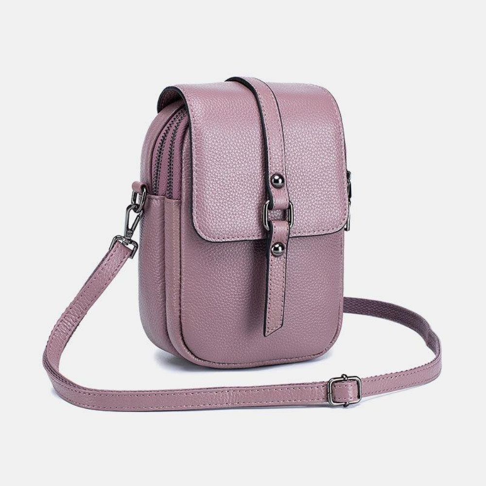 Damen Echtes Leder Casual Retro Multi-Layer Kopfhörer Loch 6.5 Zoll Handytasche Umhängetasche