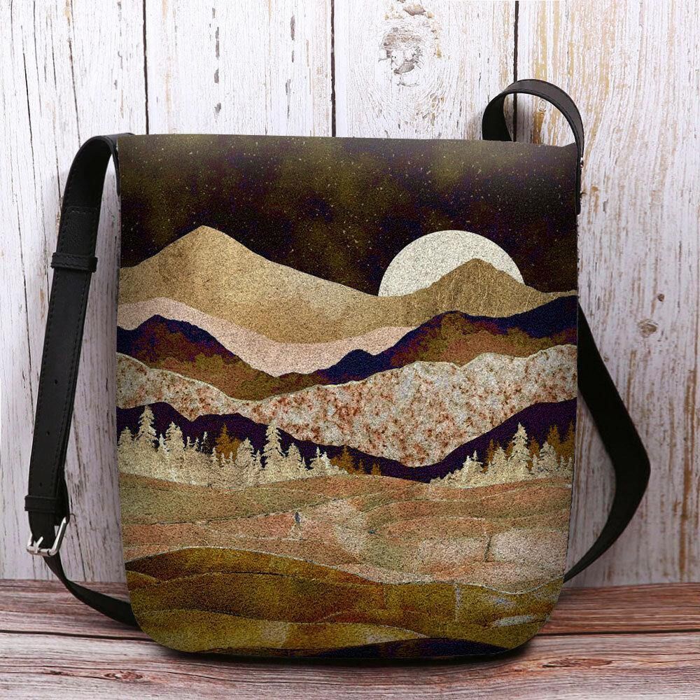 Damen Filz Mountain Treetop Landscape Print Tasche Umhängetasche Umhängetasche