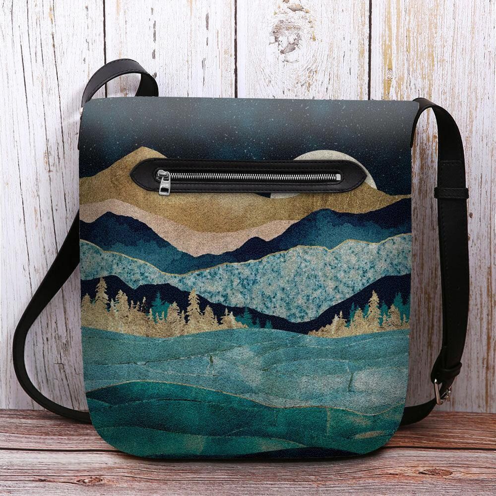 Damen Filz Mountain Treetop Landscape Print Tasche Umhängetasche Umhängetasche