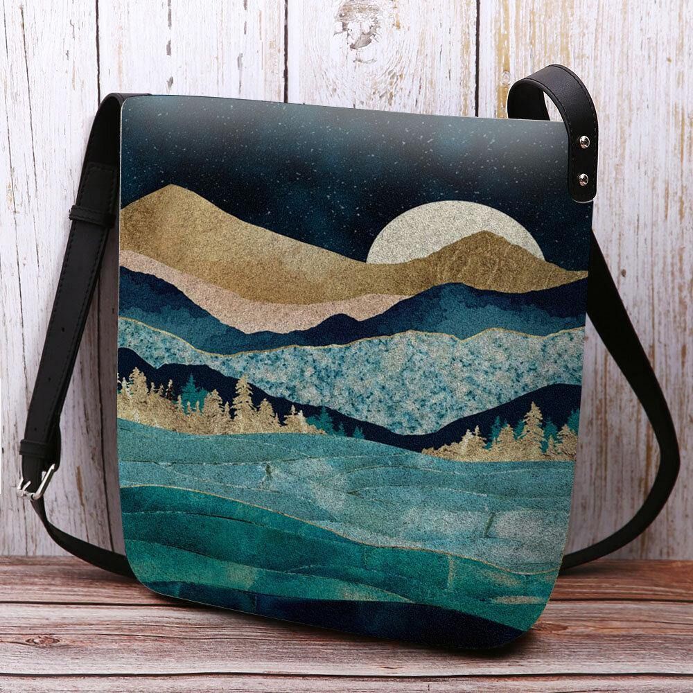 Damen Filz Mountain Treetop Landscape Print Tasche Umhängetasche Umhängetasche