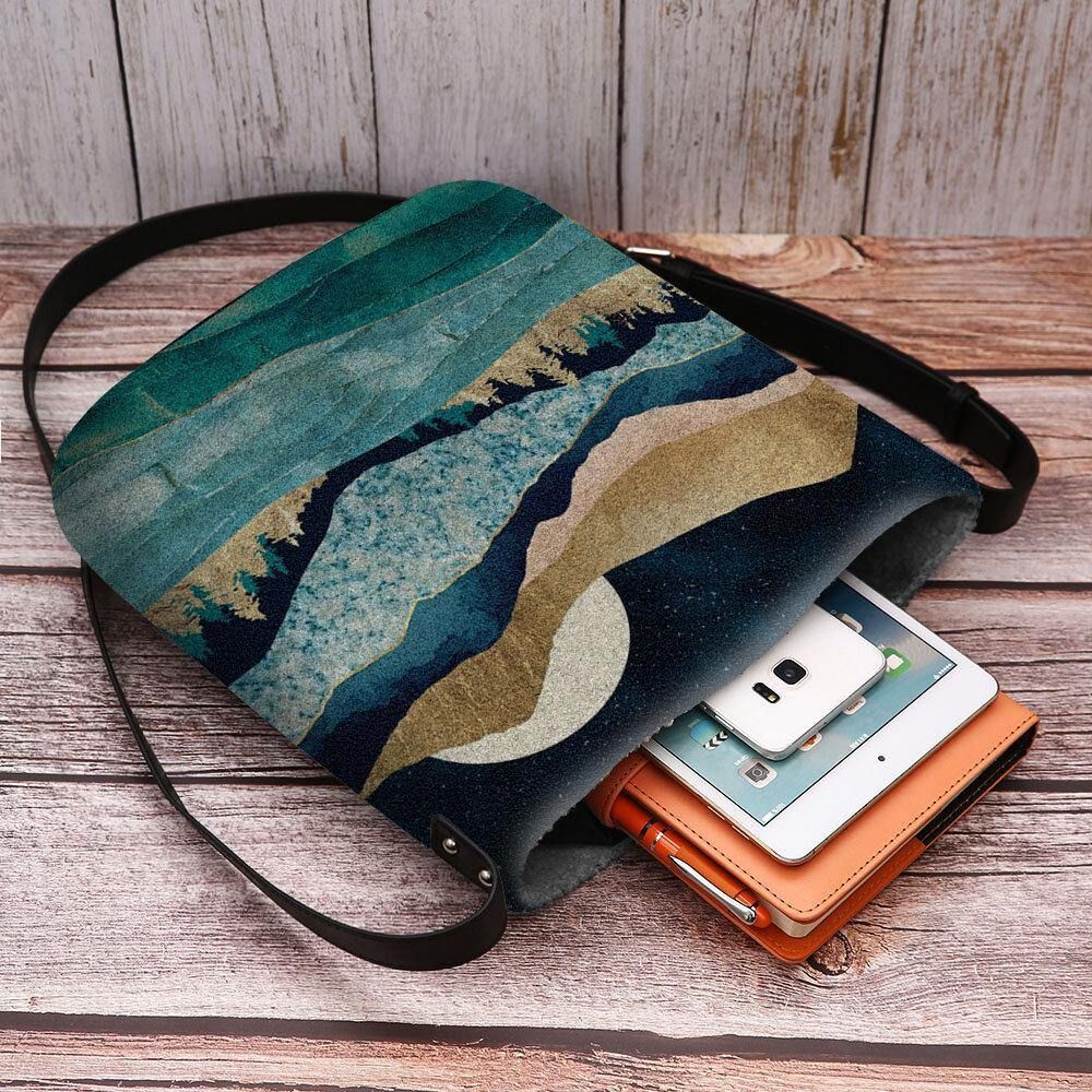 Damen Filz Mountain Treetop Landscape Print Tasche Umhängetasche Umhängetasche