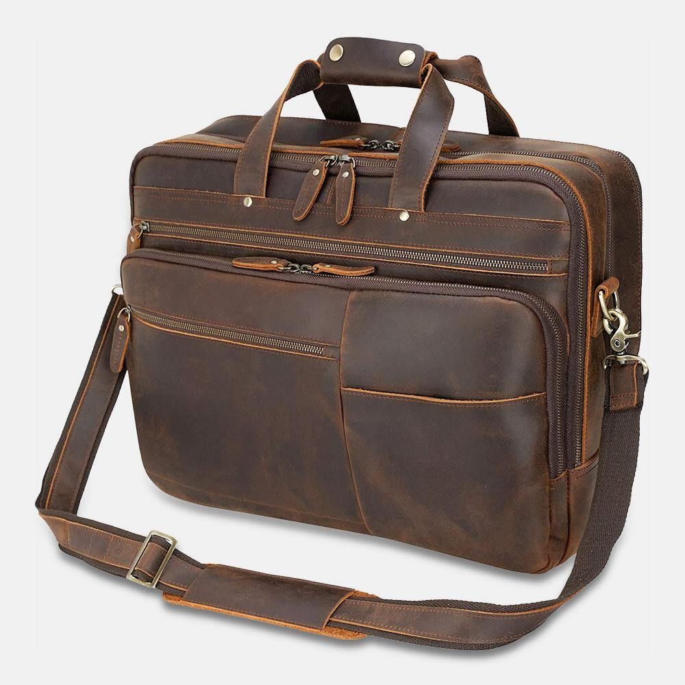 E Ekphero Herren Pu-Leder Multifunktions Große Kapazität Vintage 14 Zoll Laptoptasche Mehrlagige Aktentasche Handtasche Umhängetasche