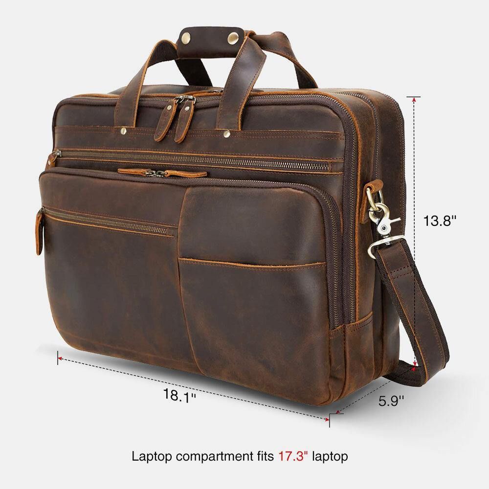 E Ekphero Herren Pu-Leder Multifunktions Große Kapazität Vintage 14 Zoll Laptoptasche Mehrlagige Aktentasche Handtasche Umhängetasche