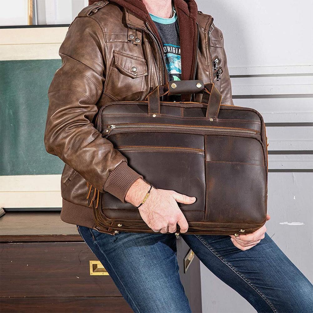 E Ekphero Herren Pu-Leder Multifunktions Große Kapazität Vintage 14 Zoll Laptoptasche Mehrlagige Aktentasche Handtasche Umhängetasche