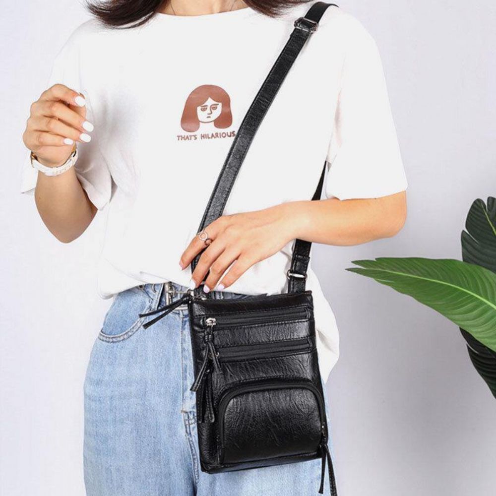 Frau Kunstleder Retro Einfach Weich Multi-Pocket 6.3 Zoll Handytasche Umhängetasche Umhängetasche