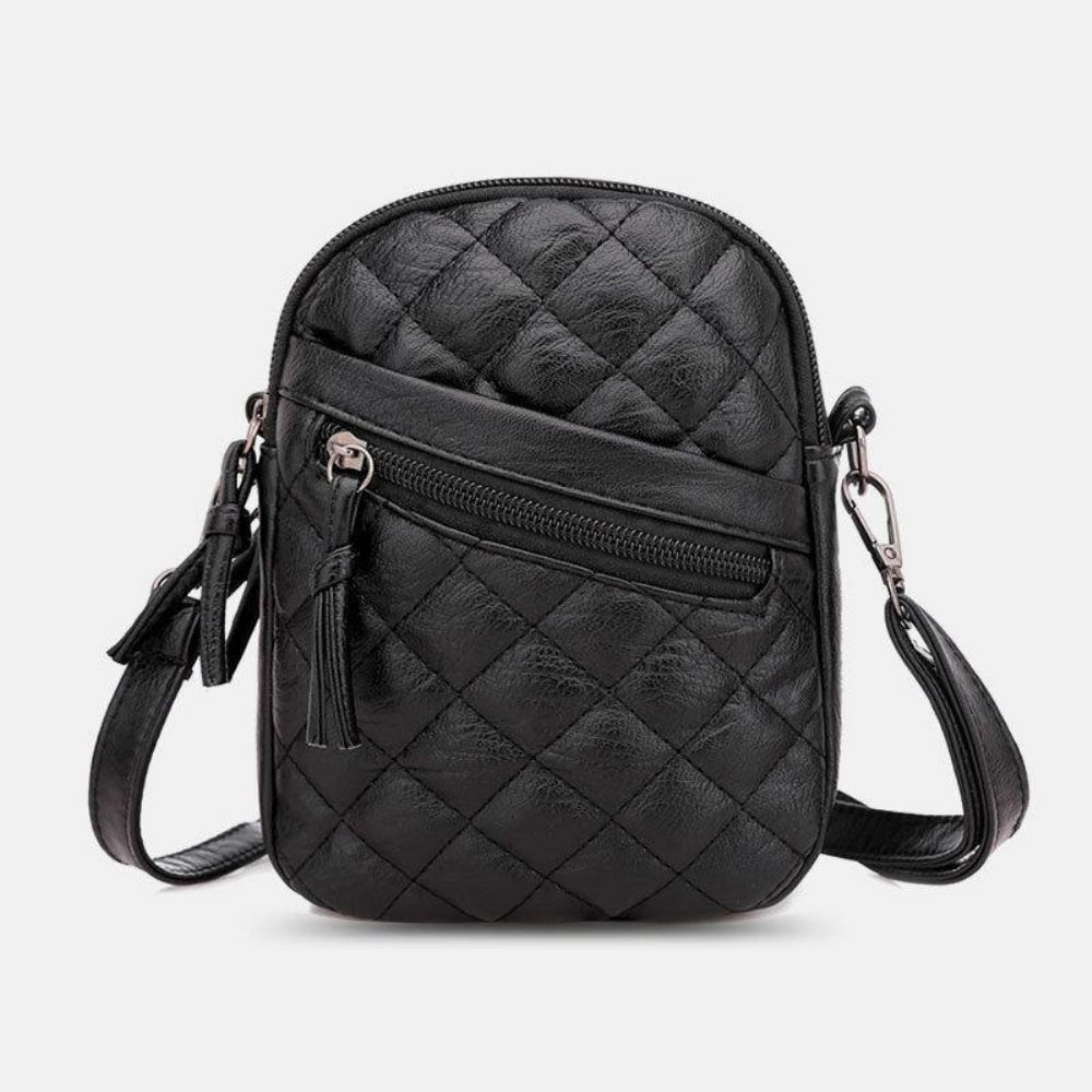 Frauen Pu Leder Argyle Muster Kopfhörer Loch Casual 6.3 Zoll Handytasche Crossbody Taschen Umhängetasche