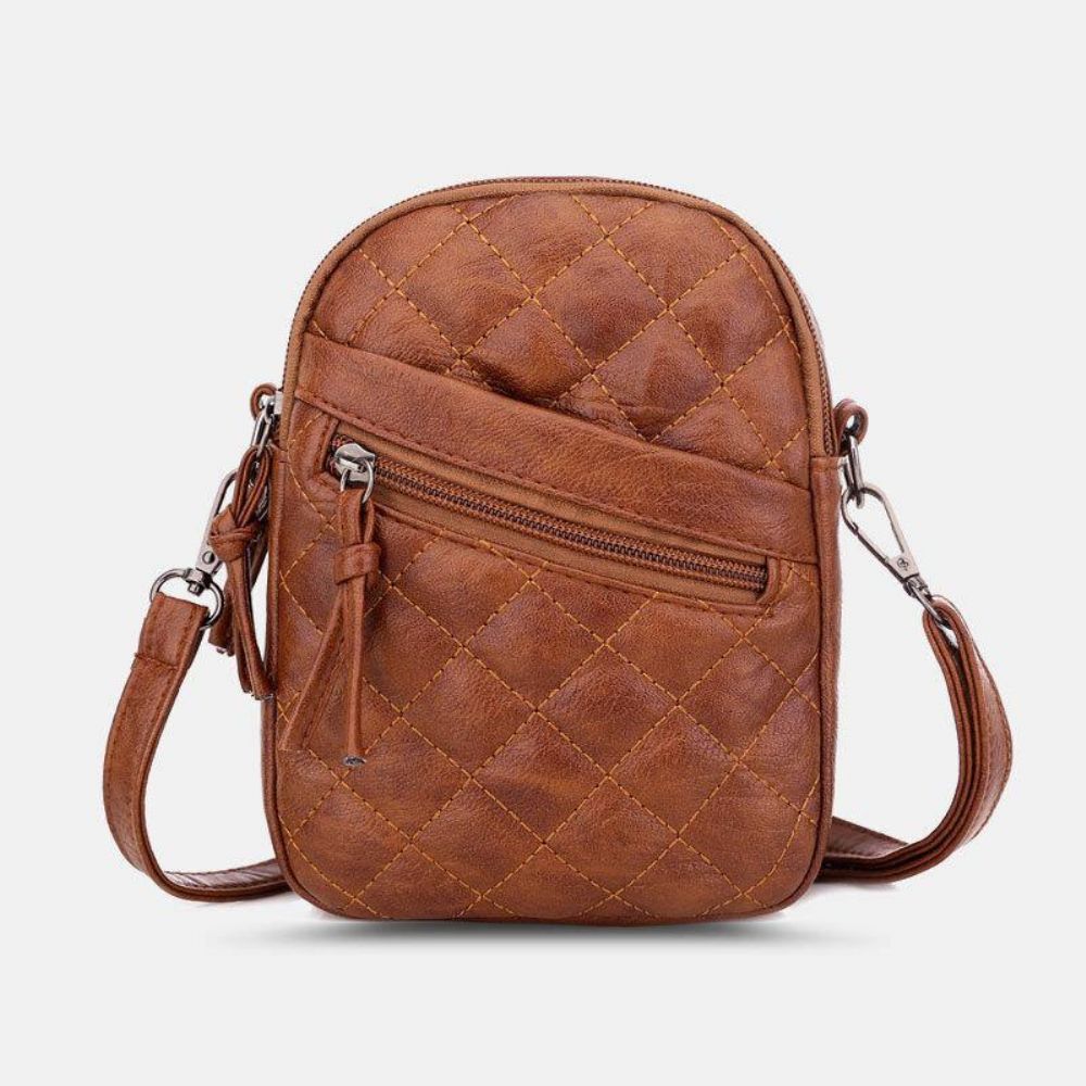 Frauen Pu Leder Argyle Muster Kopfhörer Loch Casual 6.3 Zoll Handytasche Crossbody Taschen Umhängetasche