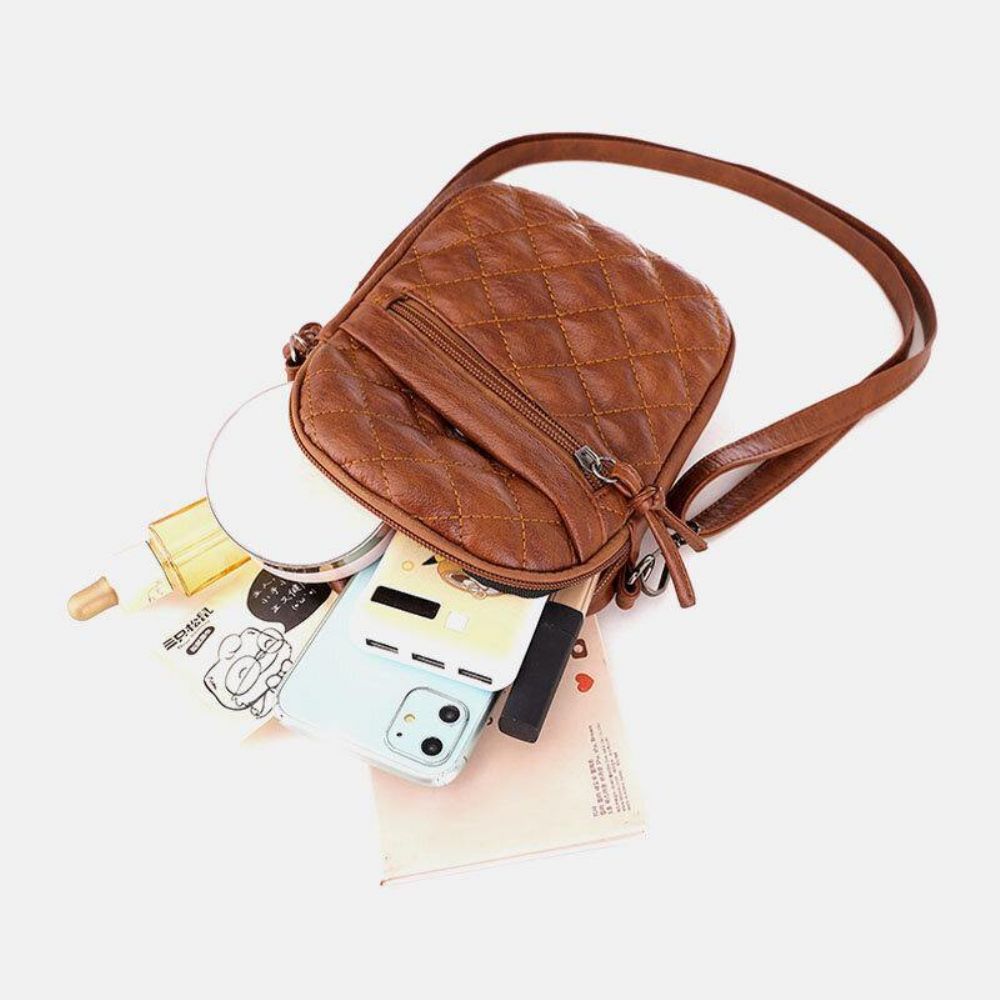 Frauen Pu Leder Argyle Muster Kopfhörer Loch Casual 6.3 Zoll Handytasche Crossbody Taschen Umhängetasche