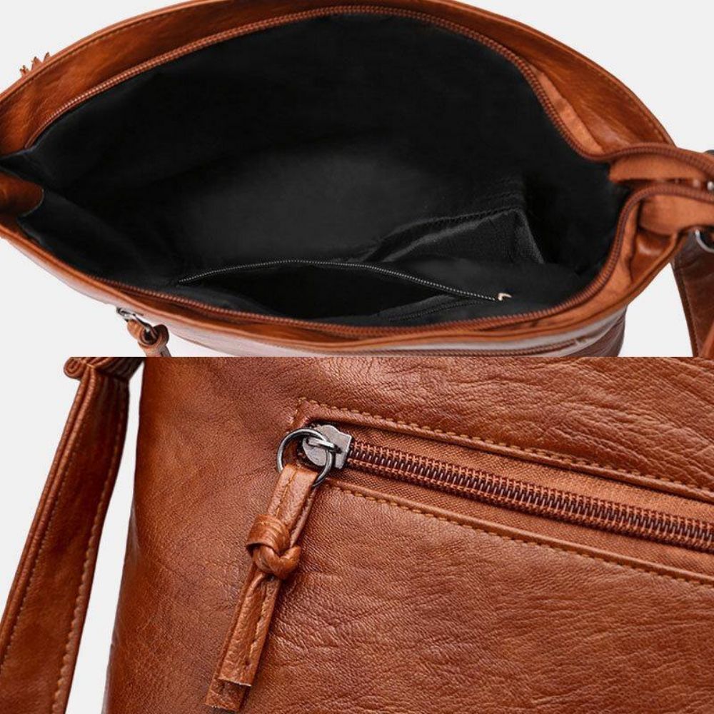 Frauen Pu Leder Große Kapazität Retro 6.3 Zoll Multi-Pocket Handytasche Weiche Umhängetaschen Umhängetasche