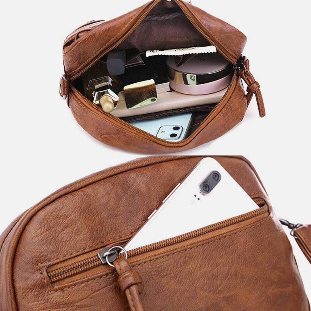 Frauen Pu Leder Multi-Pocket Retro Mode 6.3 Zoll Handytasche Weiche Umhängetaschen Umhängetasche