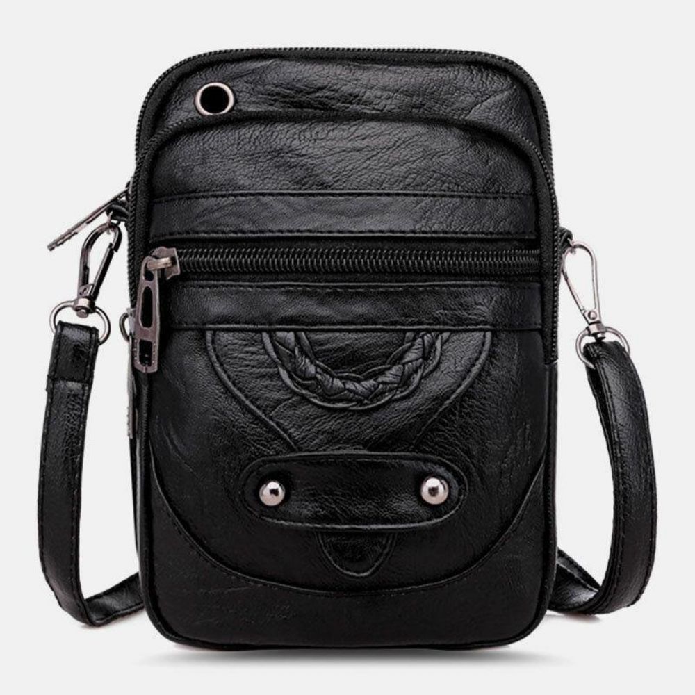 Frauen Pu Leder Niet Kopfhörer Loch Retro 6.3 Zoll Handytasche Crossbody Taschen Umhängetasche